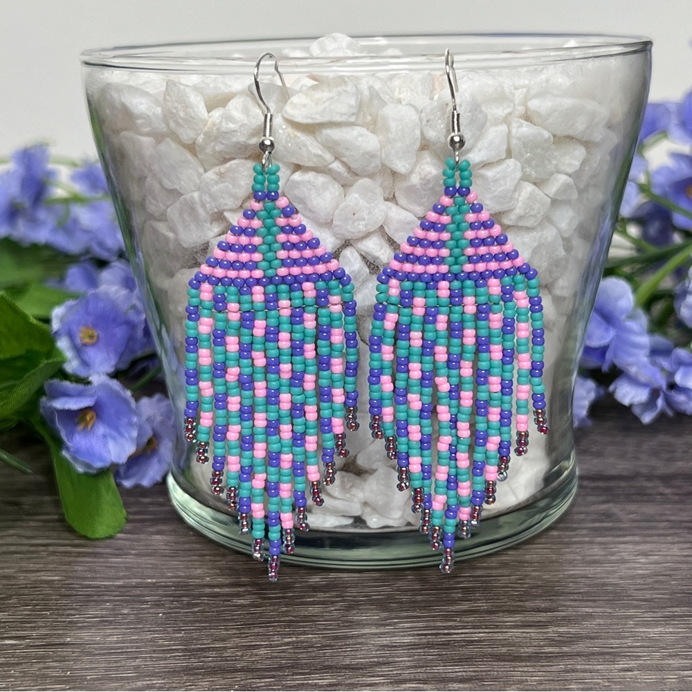 Multicolored‎ Kawaii Seed Bead Fringe Earrings Handmade